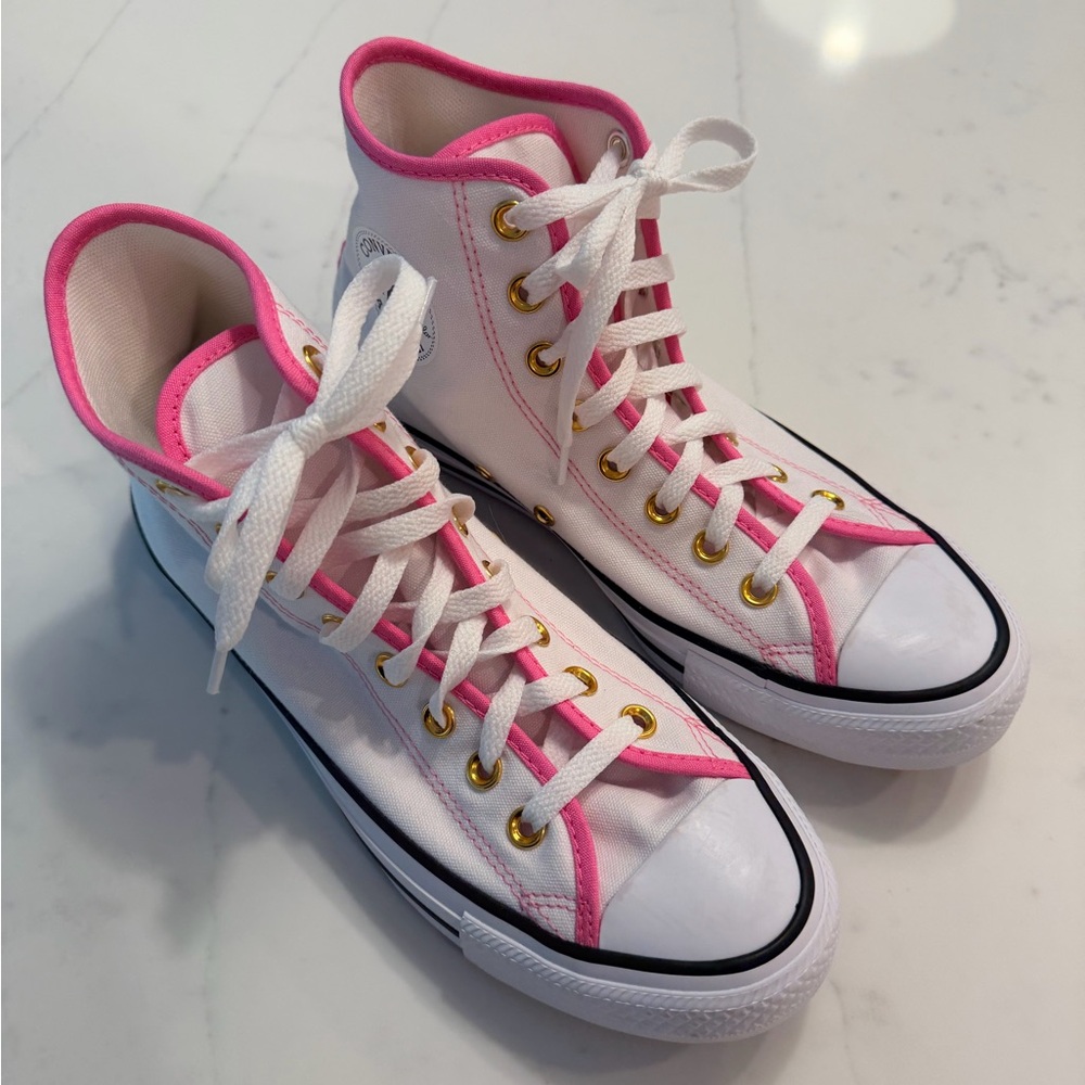 Converse Women's White and Pink High-Top Sneakers